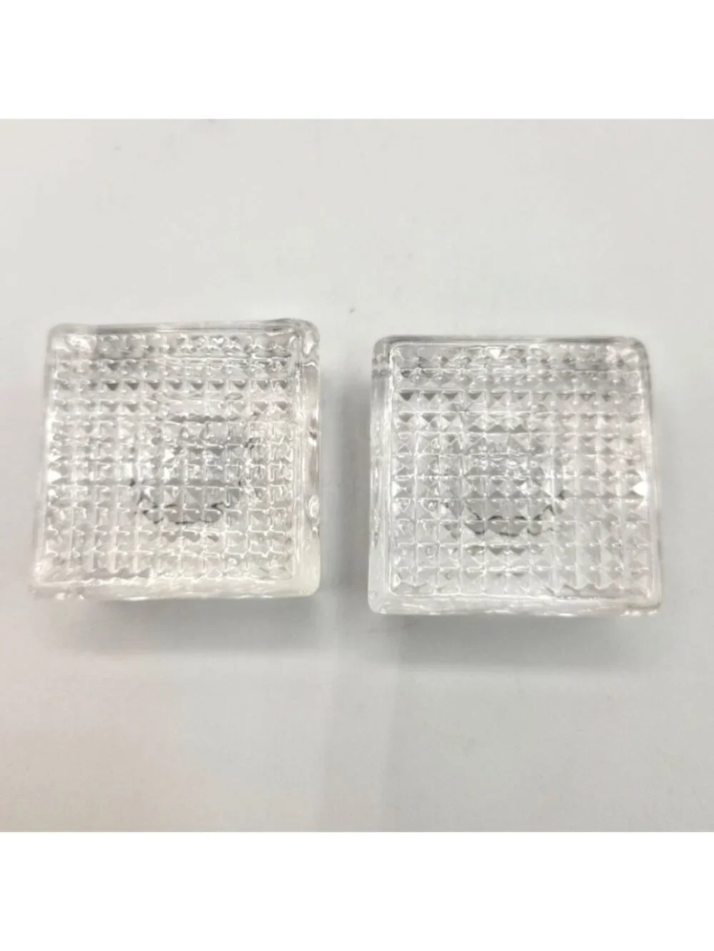 Vintage Glass Square Salt Cellars Dips Clear Waffle Bottom Grid Base Set of 2